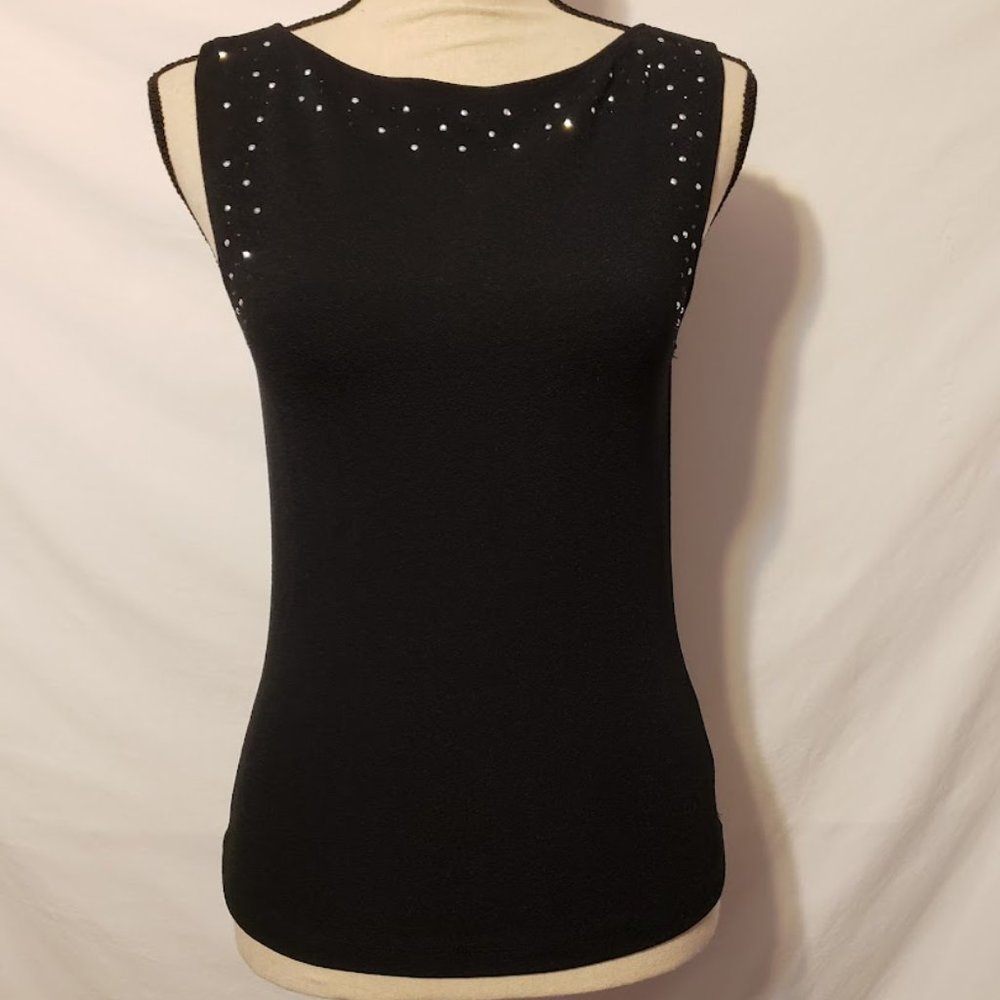 My Michelle Women's Sleeveless Beaded Top Bling Black Medium M